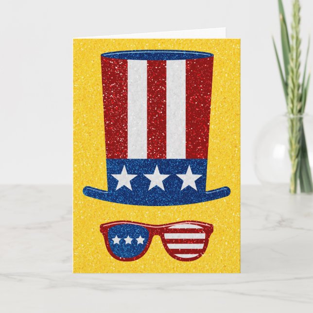Uncle Sam Fourth Of July Glitter Card (Front)
