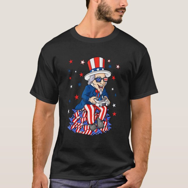 Uncle Sam Game Controller 4th Of July Boys Kids Te T-Shirt (Front)