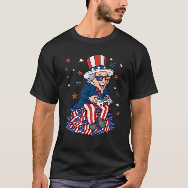 Uncle Sam Game Controller 4th Of July Boys Kids Te T-Shirt (Front)