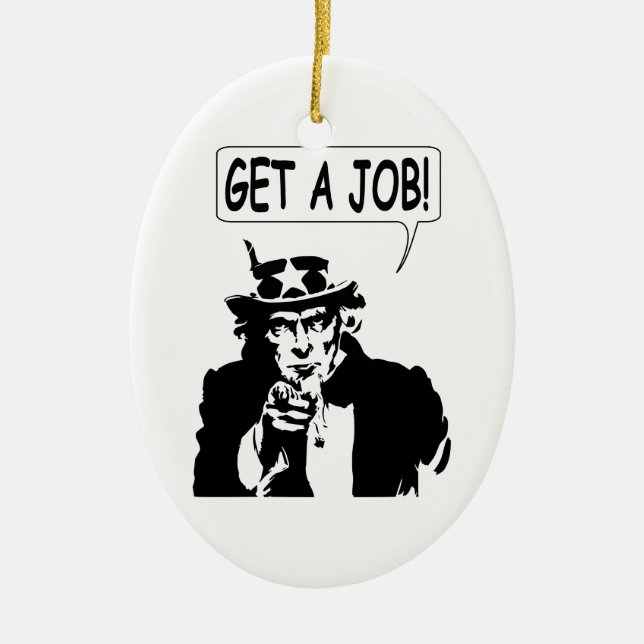 Uncle Sam Get A Job Ceramic Tree Decoration (Front)