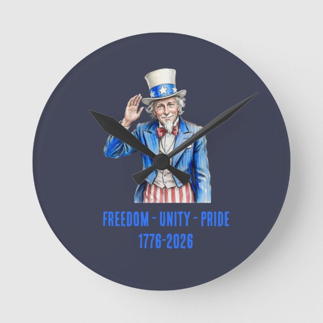 Uncle Sam Happy 4th of July Patriotic Round Clock (Front)