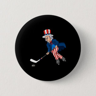 Uncle Sam Hockey 4th Of July Patriotic Boys Kids T 6 Cm Round Badge