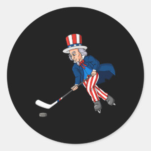 Uncle Sam Hockey 4th Of July Patriotic Boys Kids T Classic Round Sticker