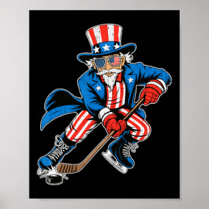Uncle Sam Hockey American Flag Usa Sport 4th Of Ju Poster