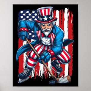 Uncle Sam Hockey Player 4th Of July American Flag Poster