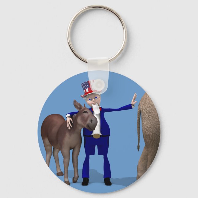Uncle Sam Hugs Happy Donkey Key Ring (Front)