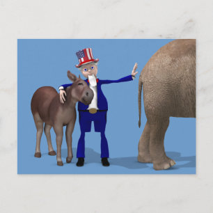 Uncle Sam Hugs Happy Donkey Postcard