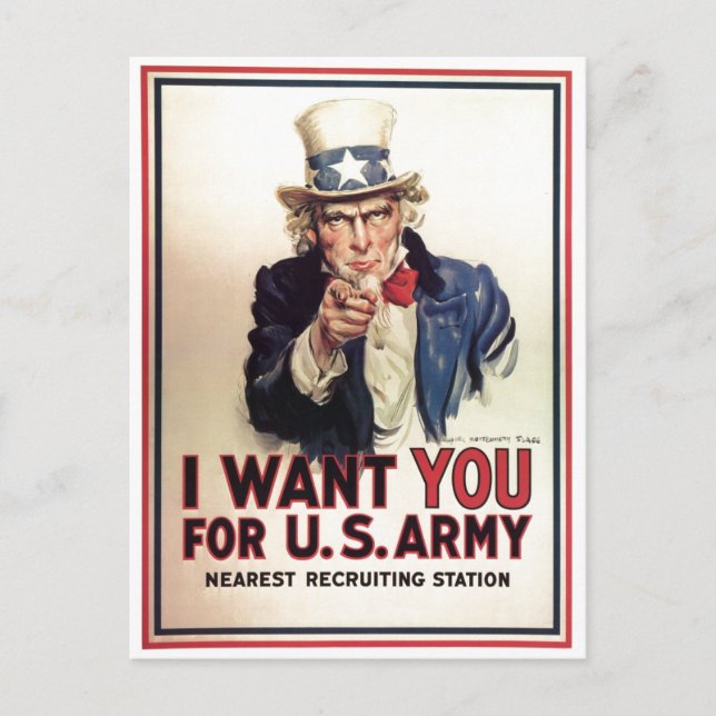 Uncle Sam I Want You For US Army Postcard (Front)