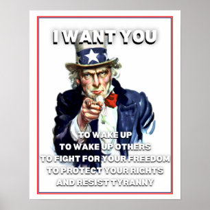 Uncle Sam I Want You To Wake Up Quote Poster