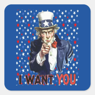 Uncle Sam I Want You With Stars and Stripes Square Sticker