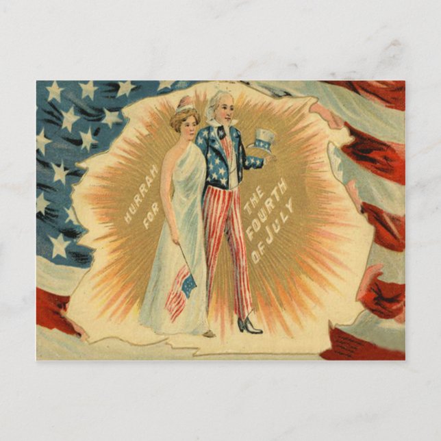 Uncle Sam Lady Liberty US Flag Postcard (Front)