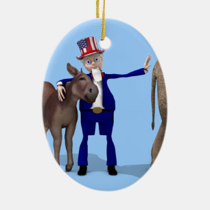 Uncle Sam Loves Donkeys Ceramic Tree Decoration