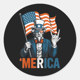 Uncle Sam Merica Rock Funny 4th Of July American F Classic Round Sticker