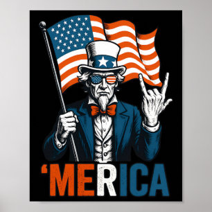 Uncle Sam Merica Rock Funny 4th Of July American F Poster