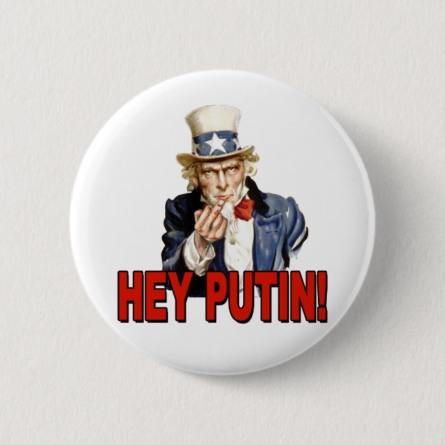 Uncle Sam Middle Finger Hey Putin  6 Cm Round Badge (Front)