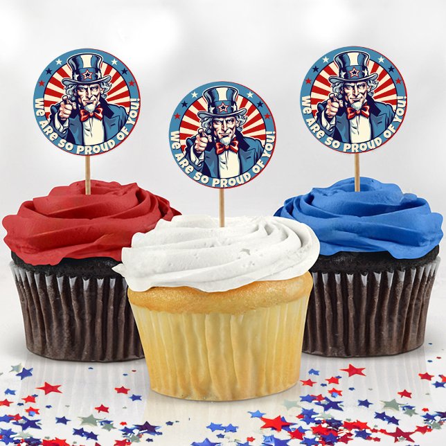 Uncle Sam Military Going Away Party Cupcake Picks  Classic Round Sticker (Cute vintage uncle sam cartoon patriotic military proud YOU going away farewell party cupcake picks)