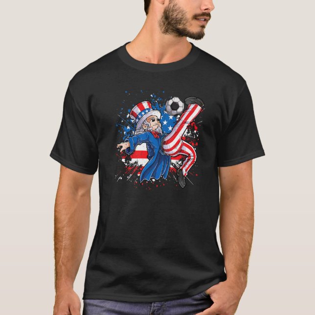 Uncle Sam Play Soccer American Flag Happy 4th Of J T-Shirt (Front)