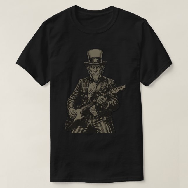 Uncle Sam Playing Electric Guitar  T-Shirt (Design Front)