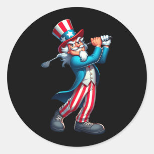 Uncle Sam Playing Golf 4th Of July Golfing Boys Classic Round Sticker