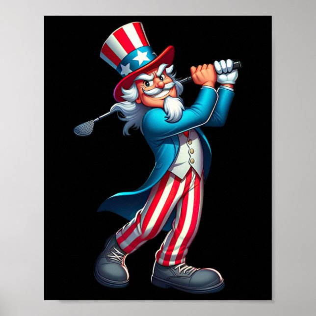 Uncle Sam Playing Golf 4th Of July Golfing Boys Gi Poster (Front)