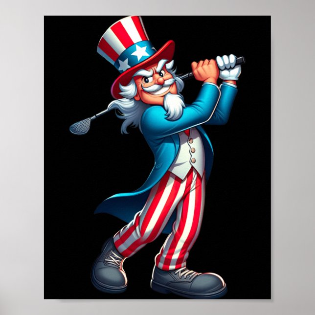 Uncle Sam Playing Golf 4th Of July Golfing Boys Poster (Front)