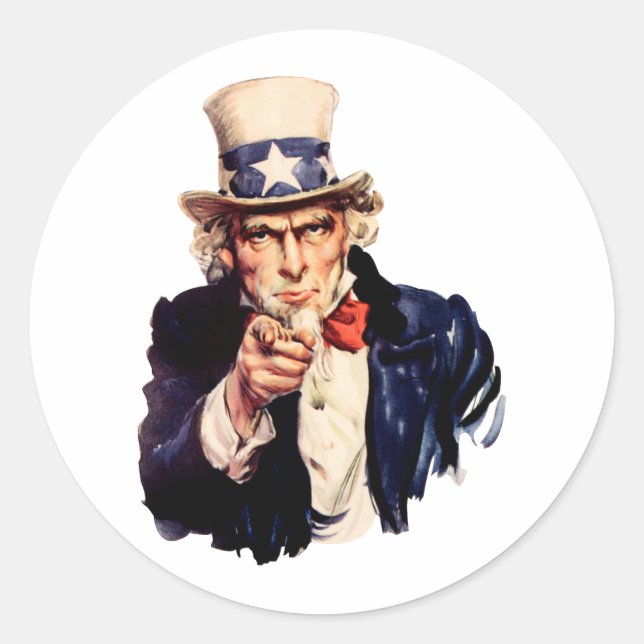 Uncle Sam Pointing His Finger Classic Round Sticker (Front)