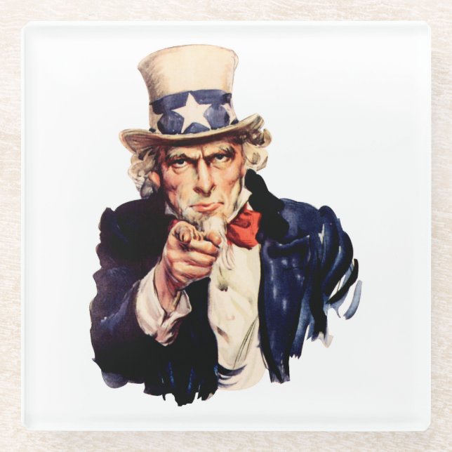 Uncle Sam Pointing His Finger Glass Coaster (Front)