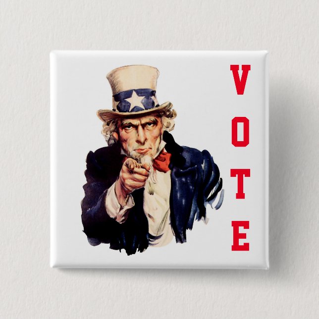Uncle Sam Republican Vote 15 Cm Square Badge (Front)