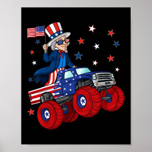 Uncle Sam Riding Monster Truck 4th Of July Fun Boy Poster