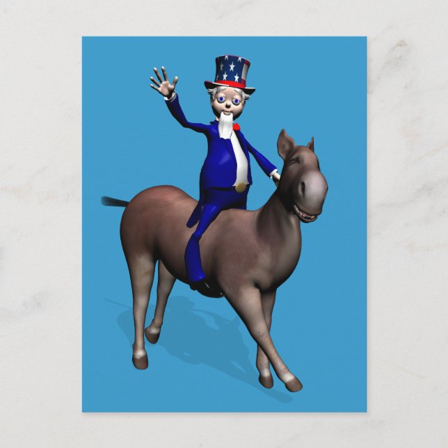 Uncle Sam Riding On Donkey Postcard (Front)