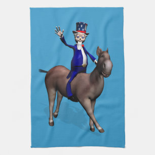Uncle Sam Riding On Donkey Tea Towel