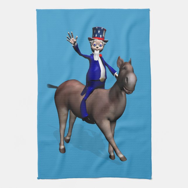 Uncle Sam Riding On Donkey Tea Towel (Vertical)