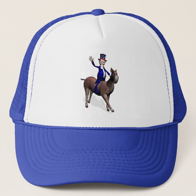 Uncle Sam Riding On Donkey Trucker Hat (Front)
