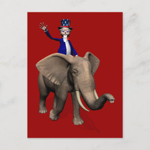 Uncle Sam Riding On Elephant Postcard