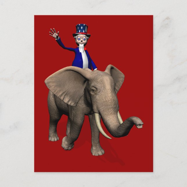 Uncle Sam Riding On Elephant Postcard (Front)