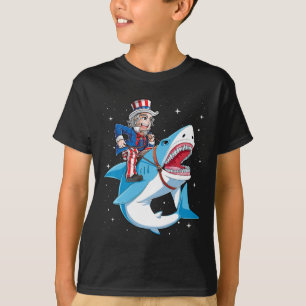 Uncle Sam Riding Shark T Shirt 4th Of July Kids Bo