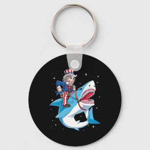 Uncle Sam Riding Shark T Shirt 4th Of July Kids Bo Key Ring