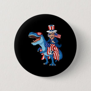 Uncle Sam Riding T Rex 4th Of July Boys Girls Kids 6 Cm Round Badge