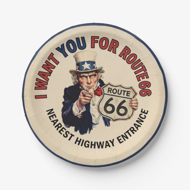Uncle Sam Route 66 Retro Paper Plate  (Front)