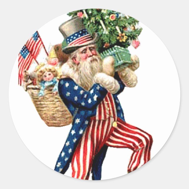 Uncle Sam Santa Claus Christmas Classic Round Sticker (Front)