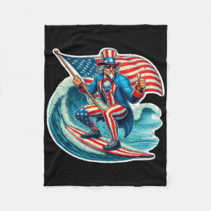 Uncle Sam Surfing 4th Of July Usa Flag Fleece Blanket
