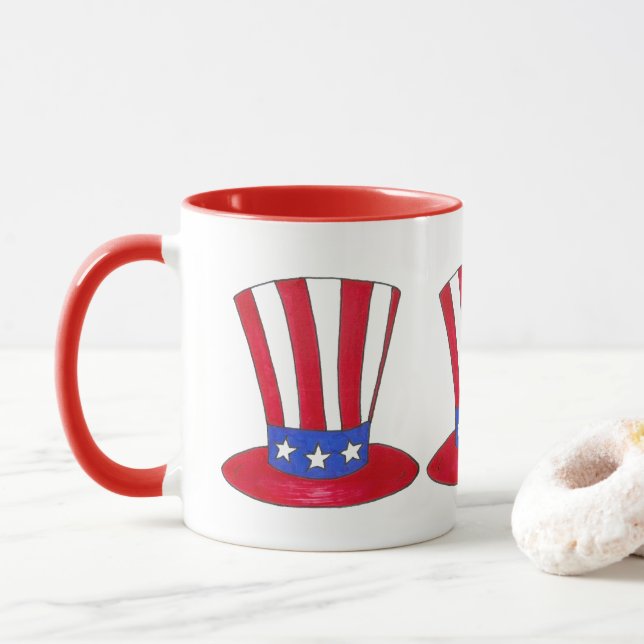 Uncle Sam Top Hat July 4th Fourth USA Patriotic Mug (With Donut)