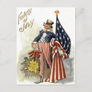 Uncle Sam US Flag Fireworks Firecracker Postcard