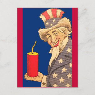 Uncle Sam with a Giant Firecracker 4th of July Postcard