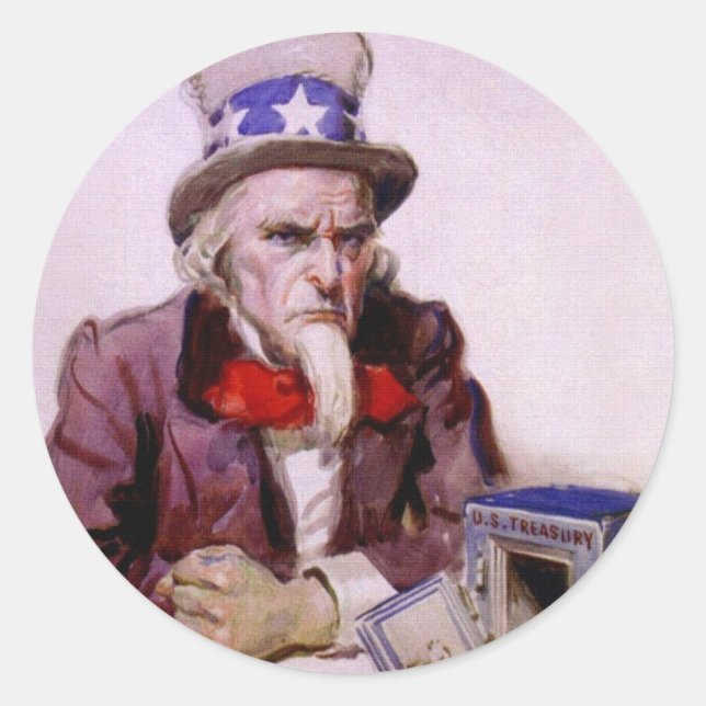 Uncle Sam With An  Empty Treasury Classic Round Sticker (Front)