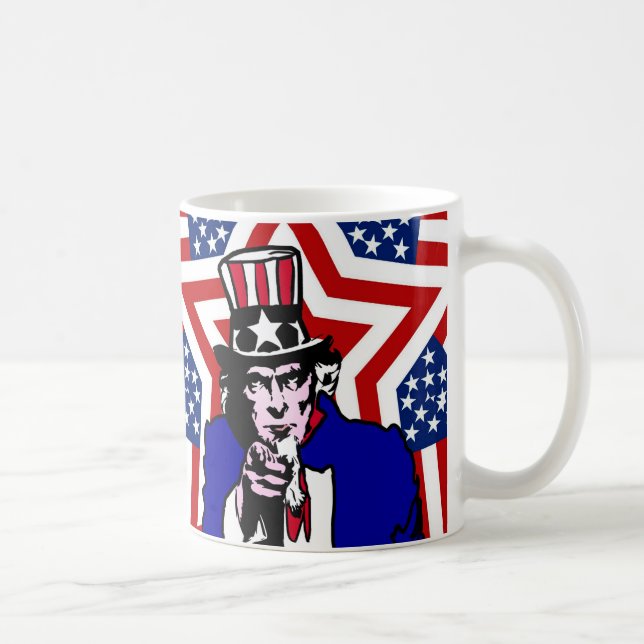 Uncle Sam with Stars & Stripes Background Coffee Mug (Right)