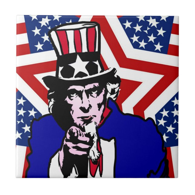 Uncle Sam with Stars & Stripes Background Tile (Front)
