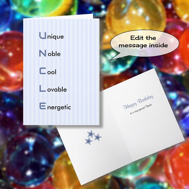 Uncle text blue stripe birthday card (Creator Uploaded)