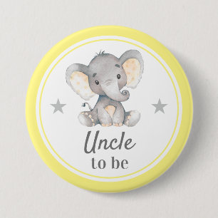 Uncle to be Gift Yellow Grey Elephant Baby Shower 7.5 Cm Round Badge