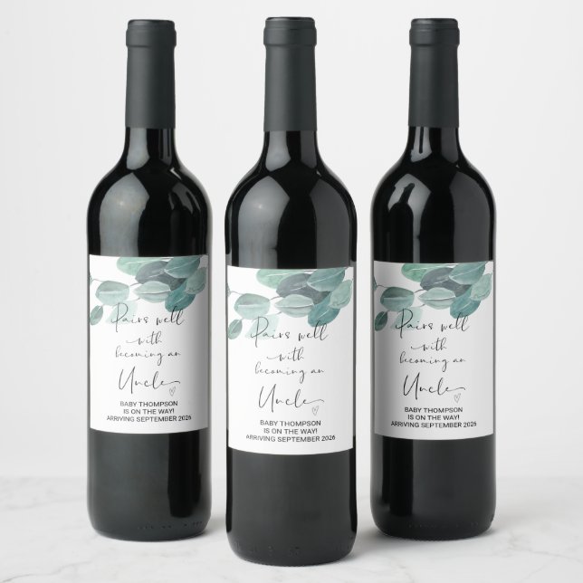 Uncle to Be Pregnancy Announcement for Brother Win Wine Label (Bottles)